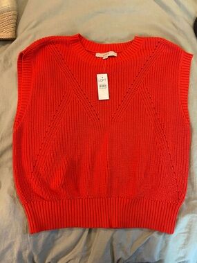 NWT LOFT Bright Red Knit Sleeveless Sweater Vest